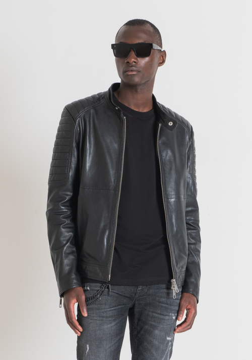 GENUINE LEATHER SLIM FIT BIKER JACKET - Men's Field Jackets and Coats | Antony Morato Online Shop