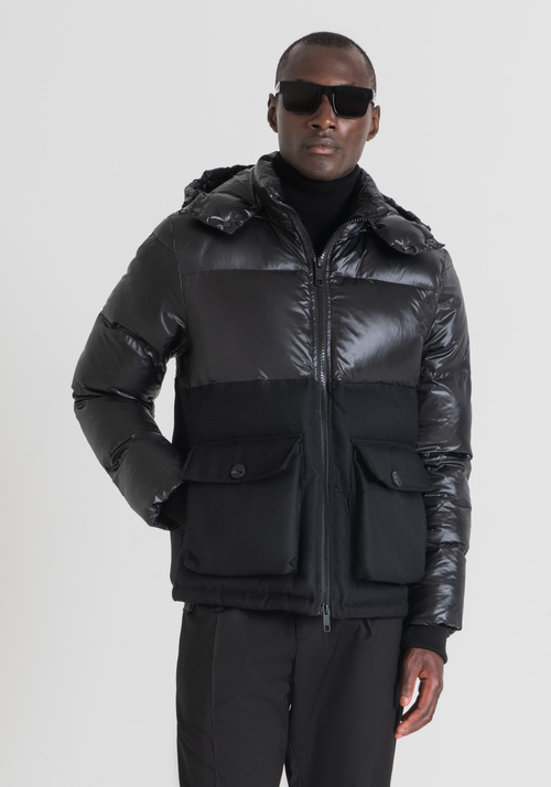 REGULAR-FIT PUFFER JACKET IN TECHNICAL FABRIC WITH WOOL-BLEND TWILL CONTRAST - Field Jackets & Coats | Antony Morato Online Shop