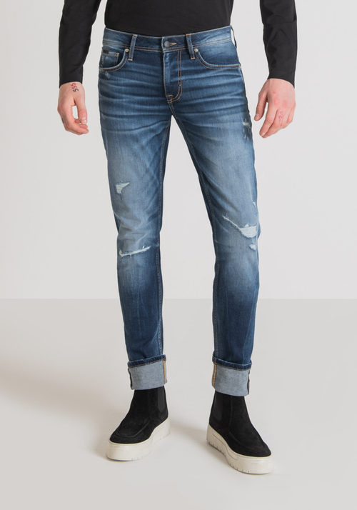 "PAUL" SUPER SKINNY FIT JEANS IN BLUE STRETCH DENIM WITH MEDIUM WASH - Men's Super Skinny Fit Jeans | Antony Morato Online Shop