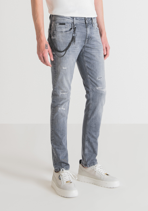 JEAN TAPERED « IGGY » EN DENIM STRETCH AVEC DÉLAVAGE GRIS - Jeans | Antony Morato Online Shop