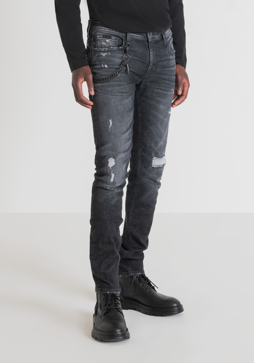 "IGGY" TAPERED-FIT JEANS IN FADED BLACK STRETCH DENIM - Men's Tapered Fit Jeans | Antony Morato Online Shop