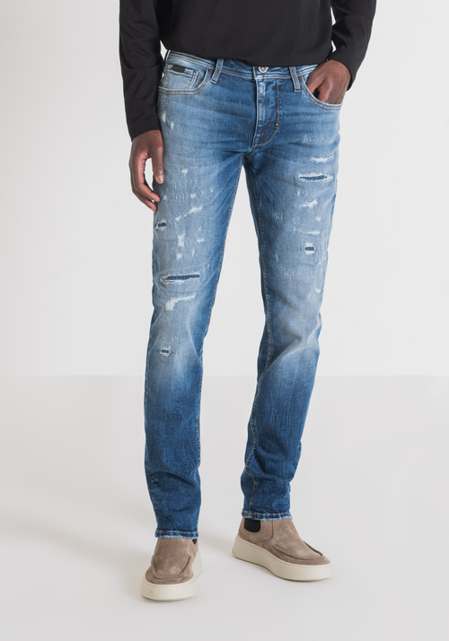 "OZZY" TAPERED-FIT JEANS IN STRETCH DENIM WITH RIPS - Jeans | Antony Morato Online Shop