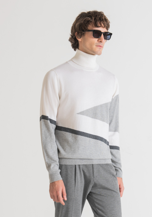 HIGH-NECK SWEATER IN MERINO WOOL BLEND WITH JACQUARD PATTERN - Men's Knitwear | Antony Morato Online Shop
