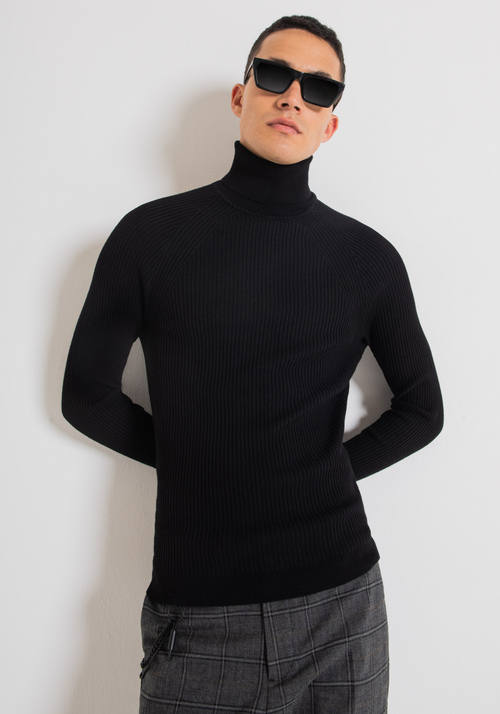 HIHG-NECK SWEATER WITH RIBBED PROCESSING - Men's Knitwear | Antony Morato Online Shop
