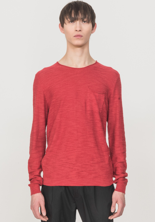 CREW-NECK SWEATER WITH BREAST POCKET AND RAW-CUT EDGES - Knitwear | Antony Morato Online Shop