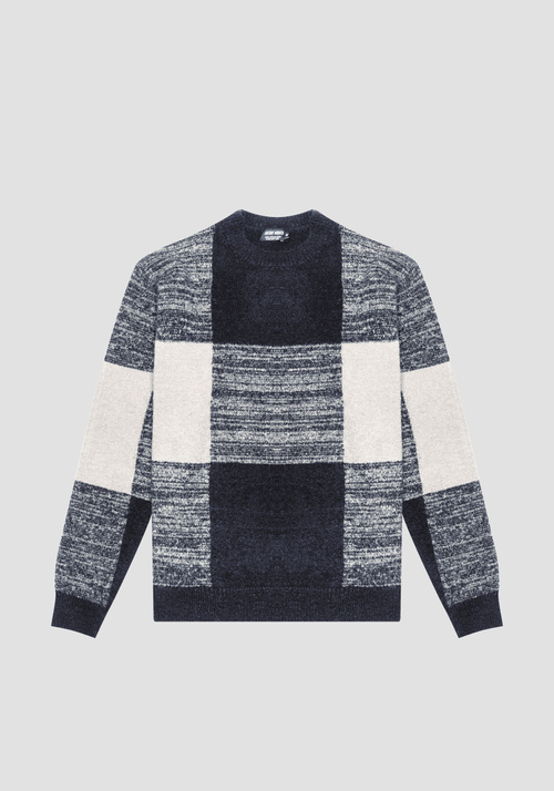 REGULAR FIT SWEATER IN MOHAIR BLEND YARN WITH JACQUARD 	CHECK PATTERN - Sale | Antony Morato Online Shop