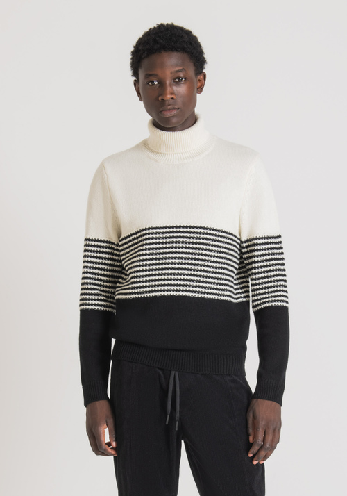 REGULAR FIT SWEATER IN WARM MERINO WOOL BLEND YARN WITH STRIPED PATTERN - Main Collection FW23 Men's Clothing | Antony Morato Online Shop