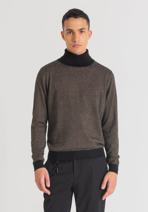REGULAR FIT SWEATER IN MOHAIR WOOL-BLEND YARN WITH STRIPED PATTERN - Knitwear | Antony Morato Online Shop