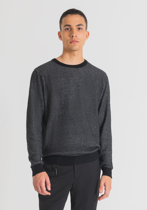 REGULAR-FIT SWEATER IN SOFT MOHAIR WOOL-BLEND YARN WITH ALL-OVER MICRO-PATTERN - Men's Knitwear | Antony Morato Online Shop
