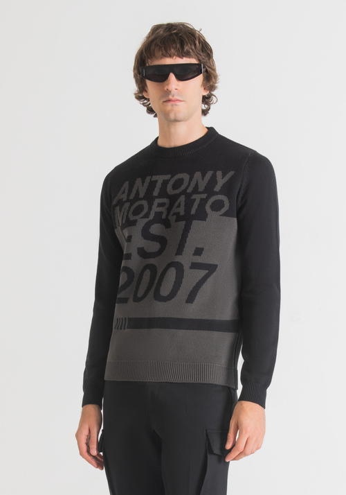 SLIM FIT SWEATER IN SOFT COTTON YARN WITH CONTRASTING JACQUARD KNIT - Knitwear | Antony Morato Online Shop
