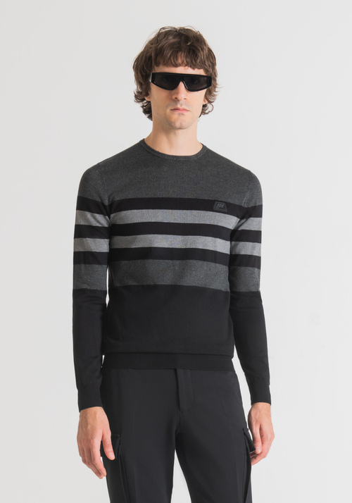 SOFT YARN SLIM FIT SWEATER WITH JACQUARD BANDS - Men's Knitwear | Antony Morato Online Shop