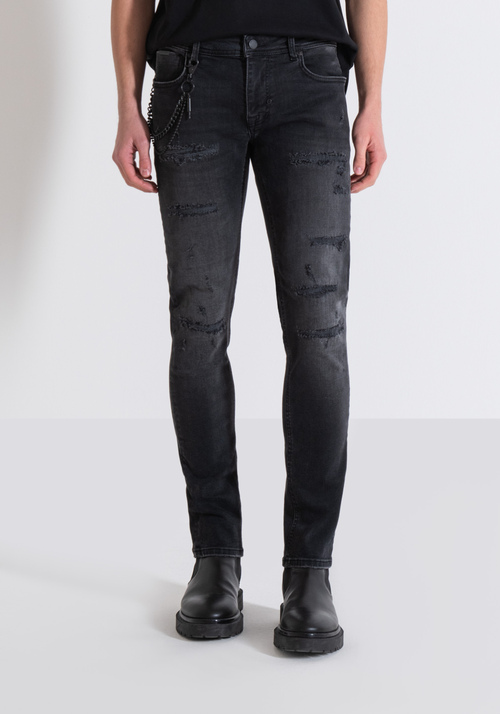 JEAN TAPERED FIT « IGGY » EN DENIM STRETCH AVEC DÉLAVAGE NOIR - Men's Tapered Fit Jeans | Antony Morato Online Shop