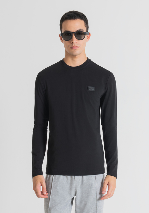 SUPER SLIM-FIT SWEATER IN SOFT COTTON JERSEY WITH LOGO TAB - Men's Clothing | Antony Morato Online Shop