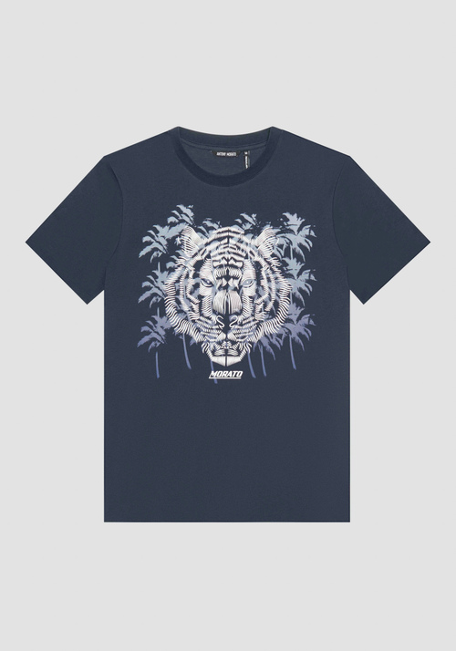 COTTON REGULAR FIT T-SHIRT WITH TIGER PRINT AND RUBBERIZED INJECTION MOLDED LOGO - T-shirts & Polo | Antony Morato Online Shop