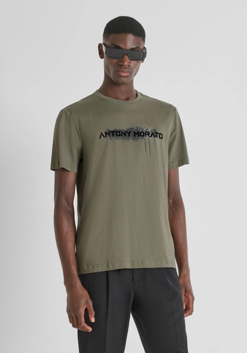 REGULAR FIT COTTON JERSEY T-SHIRT WITH PAINT LOGO PRINT - Regular fit t-shirts | Antony Morato Online Shop
