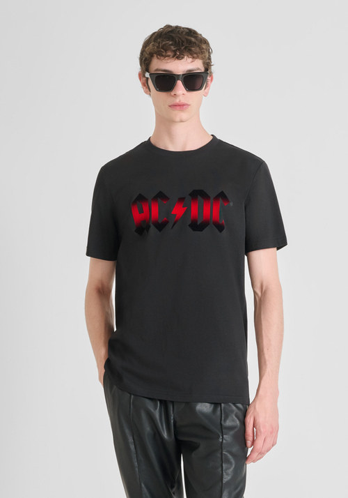 REGULAR FIT COTTON T-SHIRT WITH ACDC PRINT - Total Black Outfit | Antony Morato Online Shop