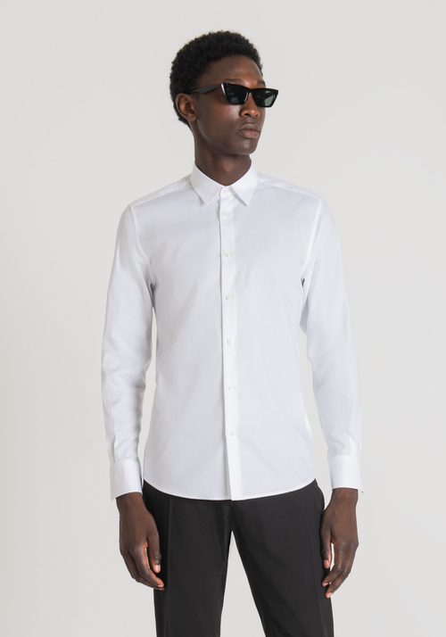 "NAPOLI" SOFT-TOUCH COTTON SLIM-FIT SHIRT WITH MICRO-WEAVE - Men's Shirts | Antony Morato Online Shop