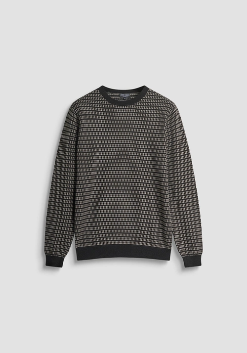 REGULAR FIT COTTON SWEATER WITH GEOMETRIC PATTERN - Total Black Outfit | Antony Morato Online Shop