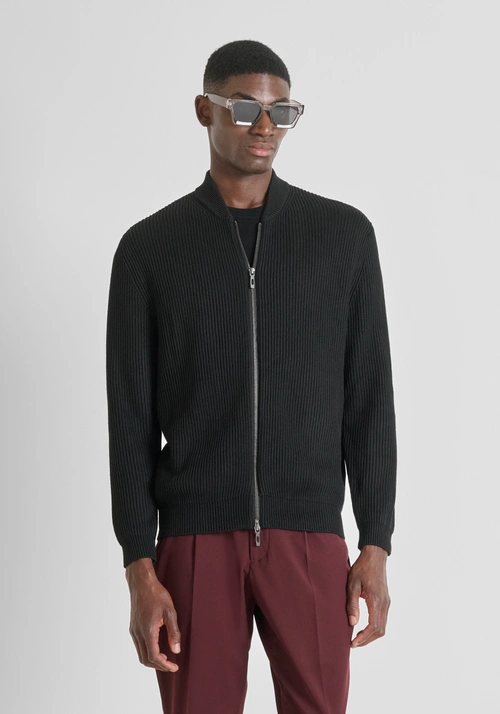 MAGLIA CON ZIP REGULAR FIT IN MISTO LANA CON LAVORAZIONE - Maglieria Uomo | Antony Morato Online Shop
