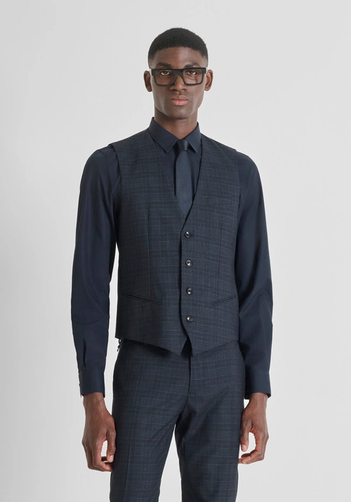 GILET SLIM FIT IN VISCOSA ELASTICA STAMPA PRINCIPE DI GALLES - Giacche e Gilet Uomo | Antony Morato Online Shop