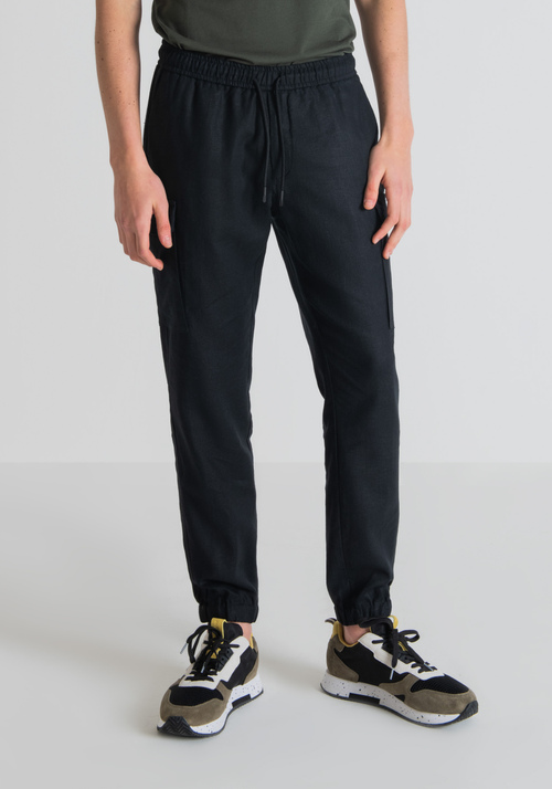 LINEN BLEND CARROT-FIT TROUSERS WITH SIDE POCKETS AND DRAWSTRING | Antony Morato Online Shop