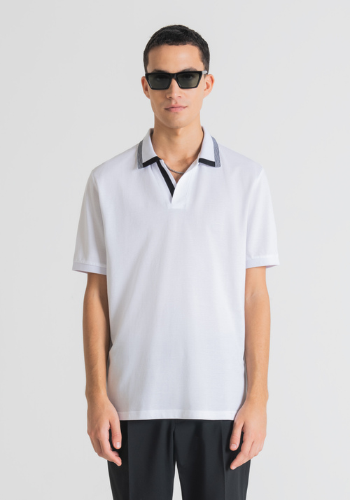 REGULAR-FIT POLO SHIRT IN MERCERISED COTTON PIQUE WITH OPEN NECKLINE - T-shirts and Polo | Antony Morato Online Shop