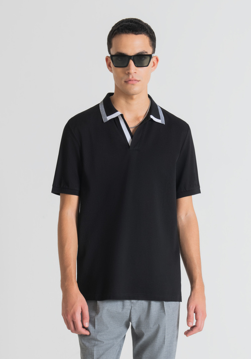REGULAR-FIT POLO SHIRT IN MERCERISED COTTON PIQUE WITH OPEN NECKLINE - Clothing | Antony Morato Online Shop