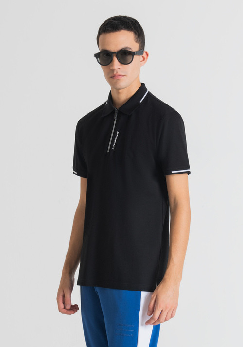 SLIM FIT POLO SHIRT IN COTTON PIQUE WITH ZIP CLOSURE AND PRINTED LOGO - T-shirts and Polo | Antony Morato Online Shop