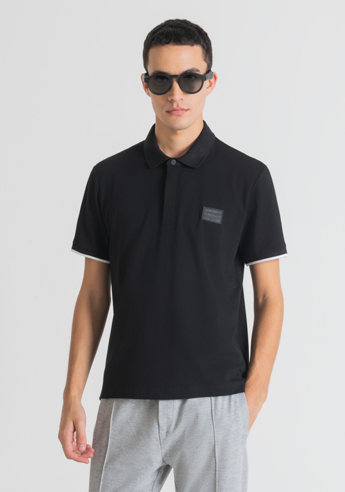 SLIM FIT POLO SHIRT IN STRETCH COTTON PIQUET WITH LOGO PATCH | Antony Morato Online Shop