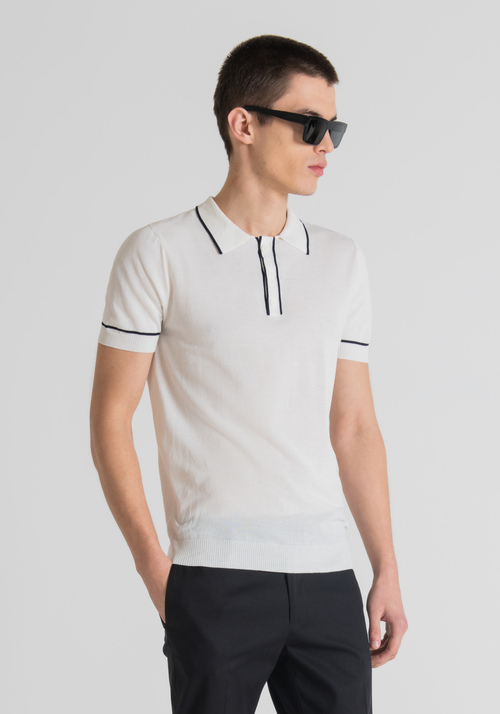 SLIM-FIT PURE COTTON POLO SHIRT WITH CONTRASTING JACQUARD BANDS | Antony Morato Online Shop