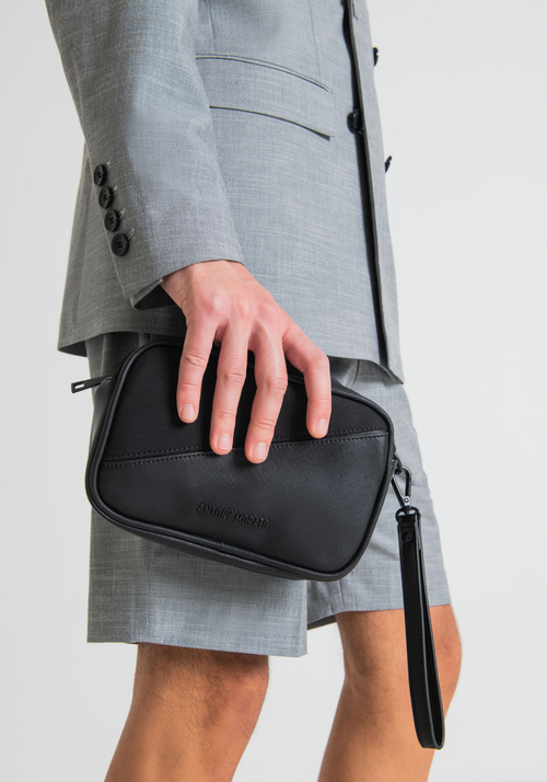 POPLIN POUCH WITH CONTRASTING FAUX LEATHER DETAILS - Men's Handbags | Antony Morato Online Shop