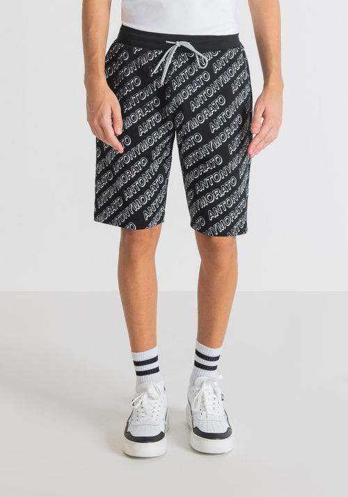 REGULAR FIT SWEATSHORTS IN SOFT STRETCH COTTON WITH ALL-OVER LOGO PRINT - Men's Shorts | Antony Morato Online Shop