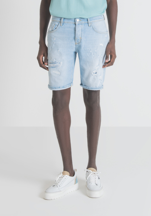 "ARGON" SLIM FIT SHORTS IN COMFORT DENIM WITH LIGHT WASH - Men's Slim Fit Jeans | Antony Morato Online Shop