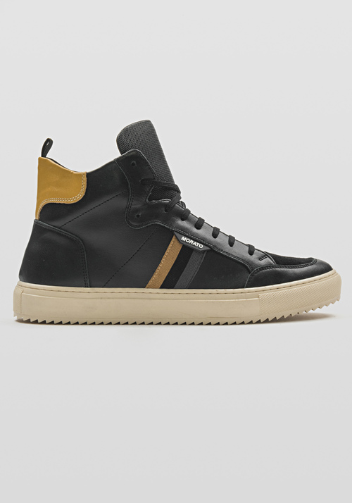 "DAMME" HIGH-TOP SNEAKER IN SOFT NAPPA LEATHER WITH STRIPED TAPE - Sneakers | Antony Morato Online Shop