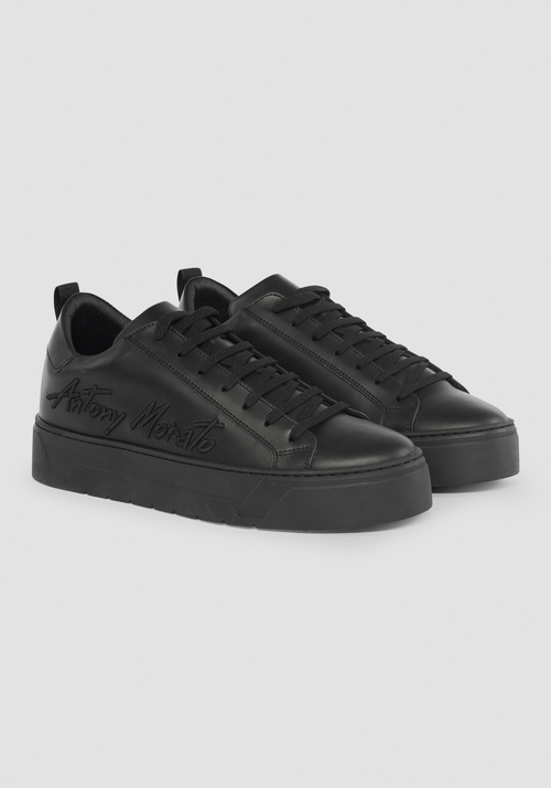 "FLARE" LOW-TOP SNEAKERS IN 100% LEATHER WITH SIDE LOGO - Men's Shoes | Antony Morato Online Shop