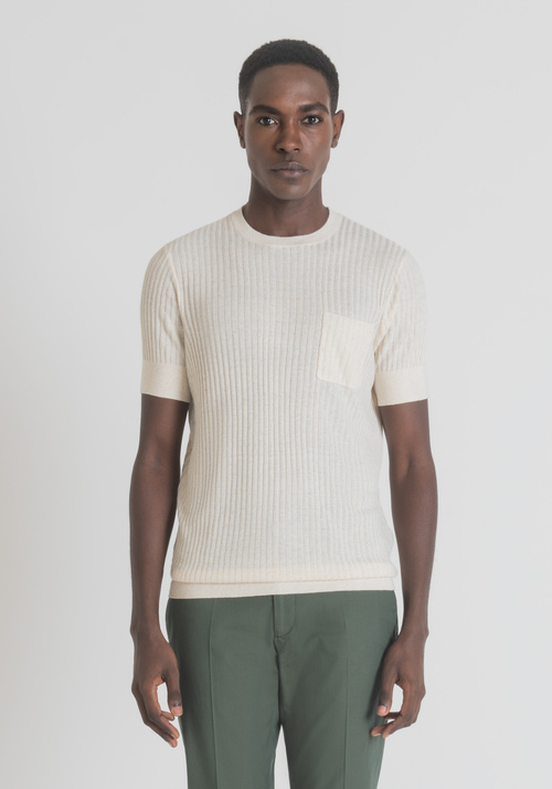 SLIM-FIT KNITTED T-SHIRT IN LINEN BLEND WITH POCKET - Men's Knitwear | Antony Morato Online Shop