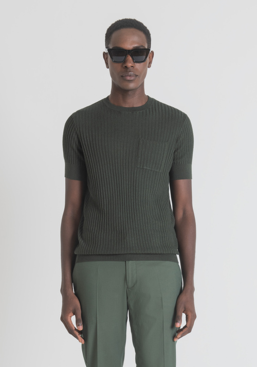 SLIM-FIT KNITTED T-SHIRT IN LINEN BLEND WITH POCKET | Antony Morato Online Shop
