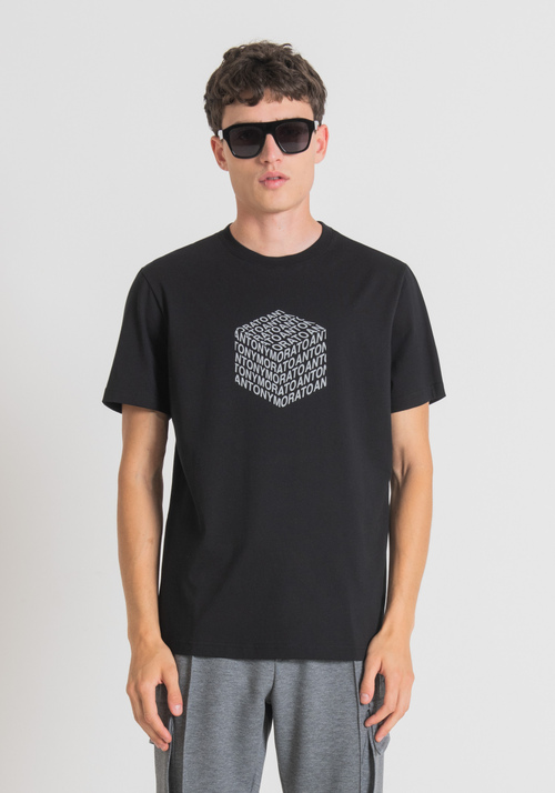 T-SHIRT REGULAR FIT AUS BAUMWOLLE MIT REFLEKTIERENDEM LOGO-PRINT - T-Shirts & Poloshirts | Antony Morato Online Shop