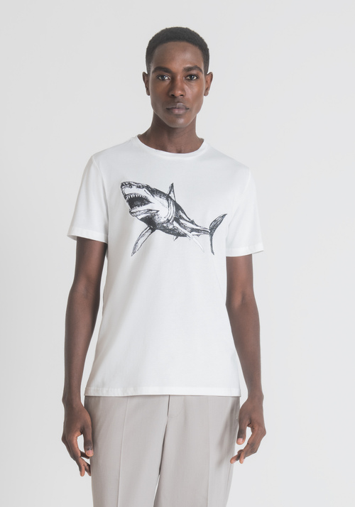T-SHIRT REGULAR FIT EN PUR COTON AVEC IMPRIMÉ REQUIN - T-shirts et polos | Antony Morato Online Shop