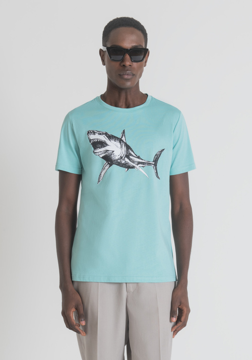 REGULAR-FIT T-SHIRT IN PURE COTTON WITH SHARK PRINT | Antony Morato Online Shop