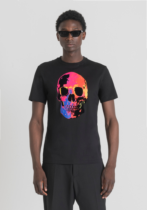 T-SHIRT SLIM FIT 100 % COTON DOUX AVEC IMPRIMÉ TÊTE DE MORT - Vêtements | Antony Morato Online Shop
