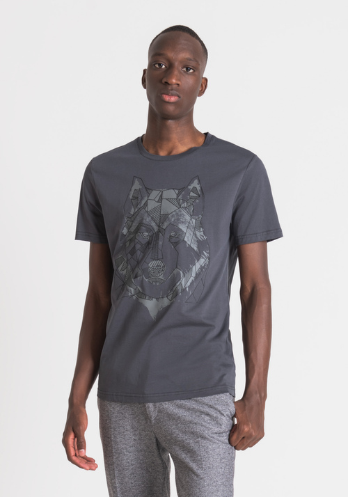 SLIM FIT T-SHIRT IN COTTON WITH WOLF PRINT - Archive Sale | Antony Morato Online Shop
