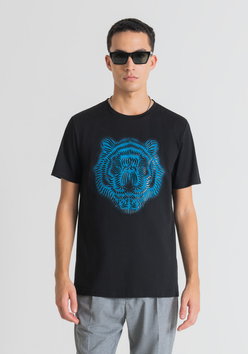 SLIM FIT T-SHIRT IN COTTON WITH TIGER PRINT | Antony Morato Online Shop