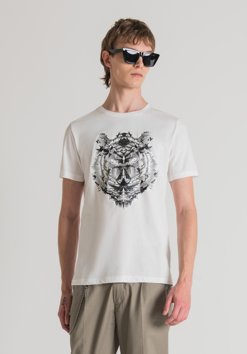 T-SHIRT SLIM FIT EN COTON DOUX AVEC IMPRIMÉ TIGRE - T-shirts et polos | Antony Morato Online Shop