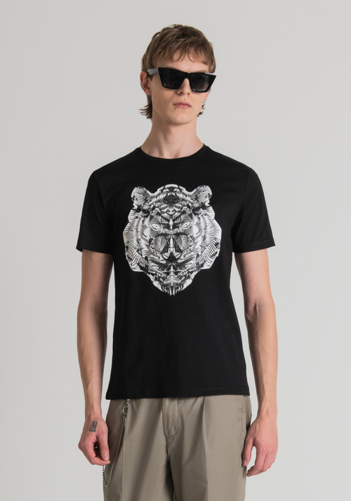 SLIM-FIT T-SHIRT IN SOFT COTTON WITH TIGER PRINT - Men's T-shirts & Polo | Antony Morato Online Shop