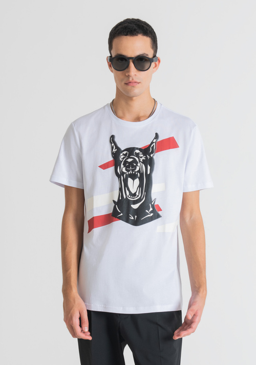 SLIM FIT T-SHIRT IN PURE COTTON WITH DOBERMANN PRINT - T-shirts and Polo | Antony Morato Online Shop