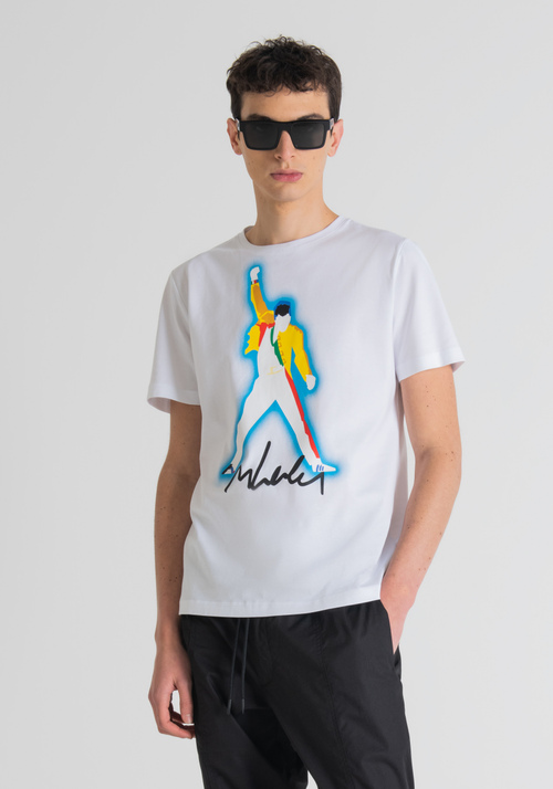 SLIM-FIT T-SHIRT IN PURE COTTON WITH FREDDIE MERCURY PRINT BY MARCO LODOLA - Clothing | Antony Morato Online Shop