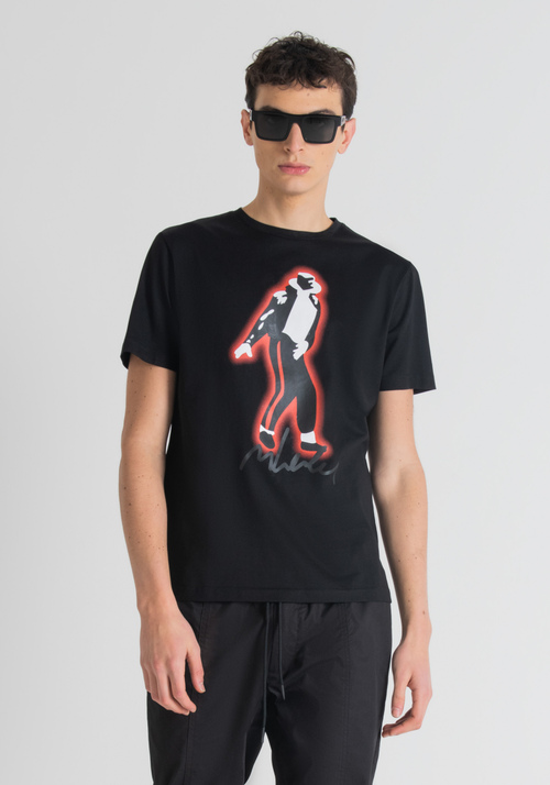T-SHIRT SLIM FIT EN PUR COTON AVEC IMPRIMÉ MICHAEL JACKSON PAR MARCO LODOLA - T-shirts et polos | Antony Morato Online Shop