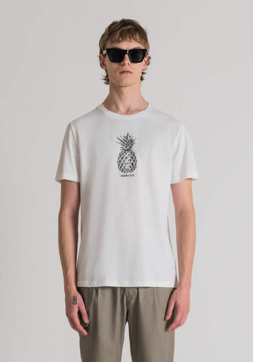 T-SHIRT SLIM FIT EN PUR COTON AVEC IMPRIMÉ ANANAS - T-shirts et polos | Antony Morato Online Shop