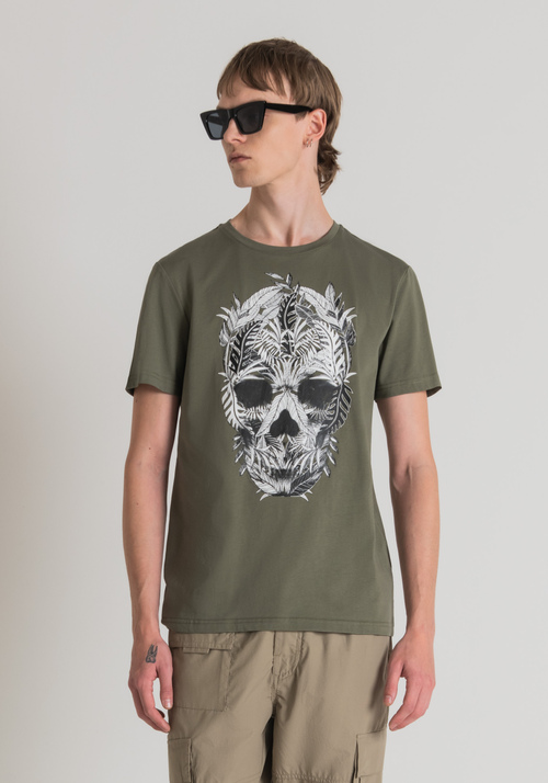 SLIM-FIT T-SHIRT IN PURE COTTON WITH SKULL PRINT - Men's T-shirts & Polo | Antony Morato Online Shop